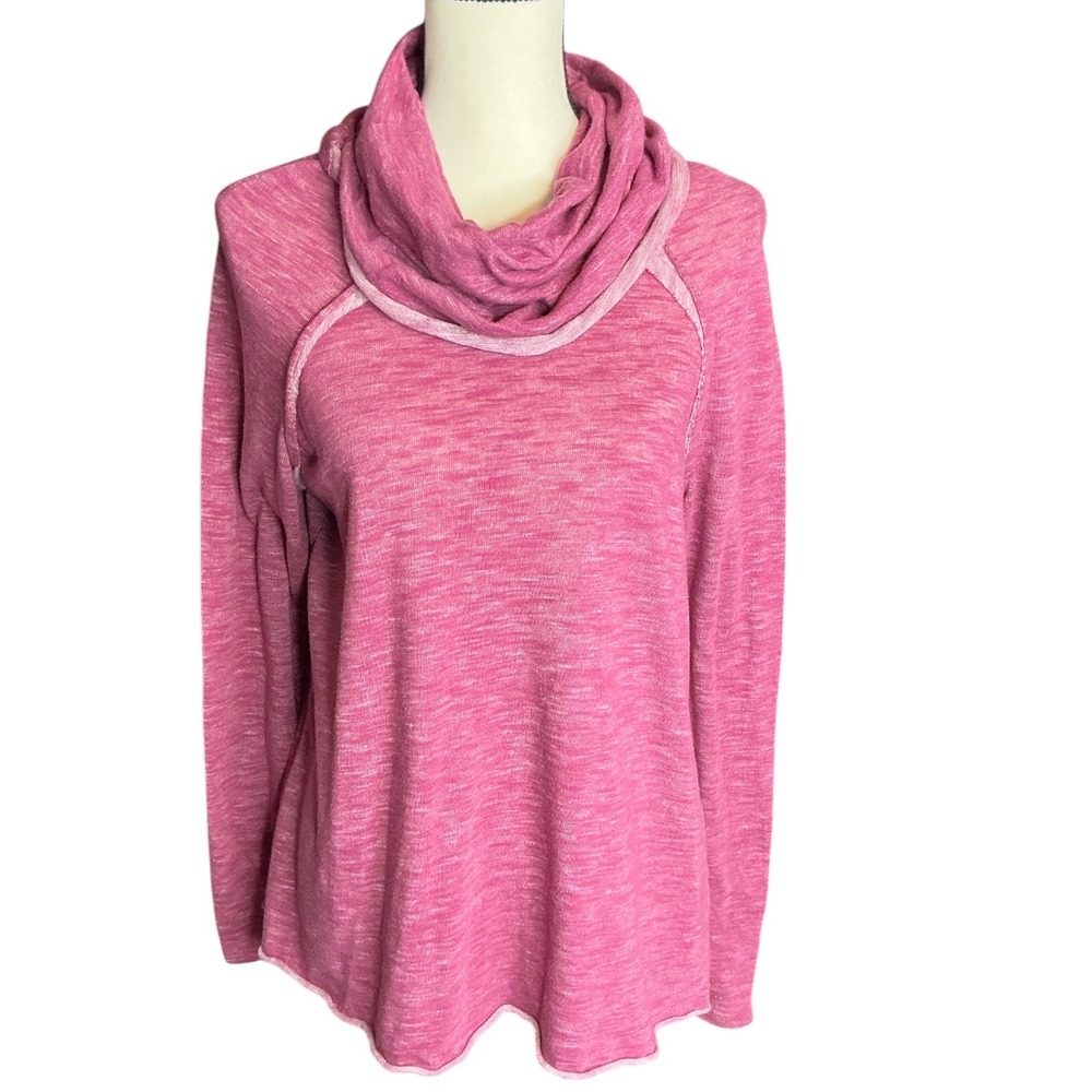 Seven Forty Two Pink Cowl Neck Top Women Size L Space Dye Long Sleeve 401G